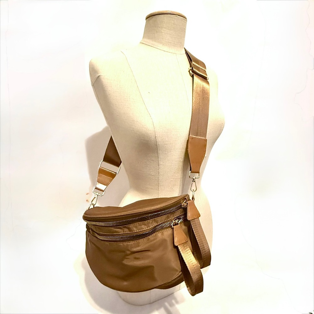 Chocolate Nylon Double Zip Crossbody Bag NWT - Picture 3 of 10